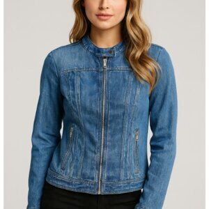 Guess Los Angeles Denim Jean Jacket Full Zip Pockets Motorcycle Size XL